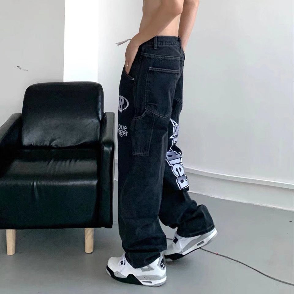 American retro vibe China-Chic high street pants ins fashion brand European American hiphop fried street jeans men's design sense