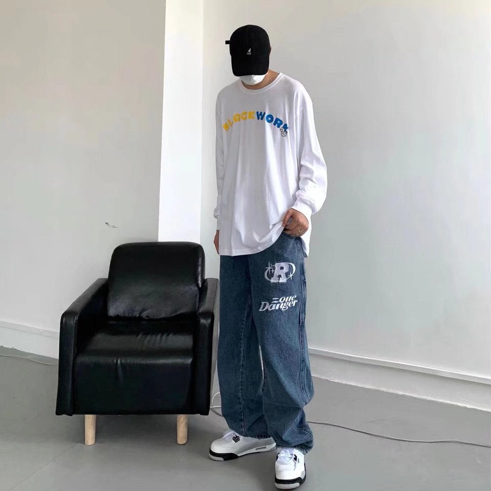 American retro vibe China-Chic high street pants ins fashion brand European American hiphop fried street jeans men's design sense